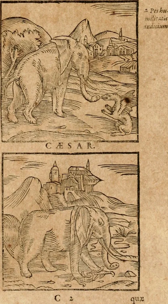 An illustration from Ioannis Pierii Valeriani Bellvnensis Hieroglyphica, sive, De sacris Ægyptiorvm aliarumq gentium literis commentariorum libri LVIII : cum duobus alijs ab eruditissimo viro annexis : accesserunt loco auctarij, Hieroglyphicorum collectanea, ex veteribus & recentioribus auctoribus descripta, & in sex libros digesta : Horapollinis item hieroglyphicorum libri duo, ex postrema Dauidis Hschelij correctione : prætereà eiusdem Pierij declamatiuncula pro barbis sacerdotum, & reliqua opuscula siue poemata omnia, 1614, leaf 82