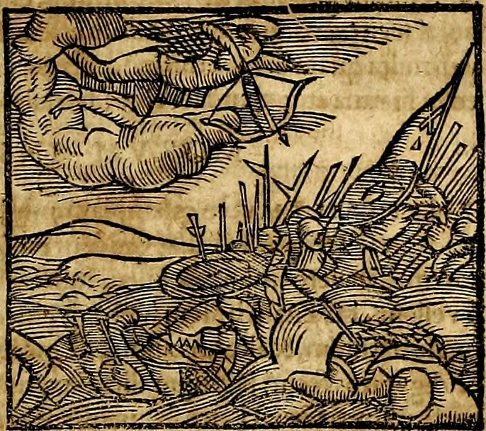 An illustration from Ioannis Pierii Valeriani Bellvnesis Hieroglyphica, sive De sacris Aegypticrvm aliarumq[ue] gentium literis, commentariorum libri LVIII cum duobus alijs ab eruditissimo viro annexis. Accesserunt loco auctarij, Hieroglyphicorum collectanea, ex veteribus & recentioribus auctoribus descripta, & in sex libros digesta. Horapollinis item hieroglyphicorum libri duo, ex postrema Dauidis Hoeschelij correctione. Praetereà eiusdem Pierij declamatiuncula Pro barbis sacerdotum, & reliqua opuscula siue Poemata omnia, 1614, leaf 194