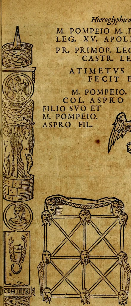 An illustration from Ioannis Pierii Valeriani Bellvnesis Hieroglyphica, sive De sacris Aegypticrvm aliarumq[ue] gentium literis, commentariorum libri LVIII cum duobus alijs ab eruditissimo viro annexis. Accesserunt loco auctarij, Hieroglyphicorum collectanea, ex veteribus & recentioribus auctoribus descripta, & in sex libros digesta. Horapollinis item hieroglyphicorum libri duo, ex postrema Dauidis Hoeschelij correctione. Praetereà eiusdem Pierij declamatiuncula Pro barbis sacerdotum, & reliqua opuscula siue Poemata omnia, 1614, leaf 604