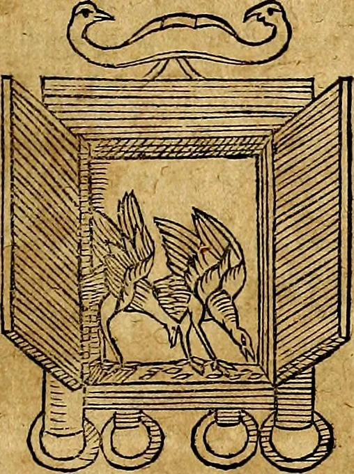 An illustration from Ioannis Pierii Valeriani Bellvnesis Hieroglyphica, sive De sacris Aegypticrvm aliarumq[ue] gentium literis, commentariorum libri LVIII cum duobus alijs ab eruditissimo viro annexis. Accesserunt loco auctarij, Hieroglyphicorum collectanea, ex veteribus & recentioribus auctoribus descripta, & in sex libros digesta. Horapollinis item hieroglyphicorum libri duo, ex postrema Dauidis Hoeschelij correctione. Praetereà eiusdem Pierij declamatiuncula Pro barbis sacerdotum, & reliqua opuscula siue Poemata omnia, 1614, leaf 604