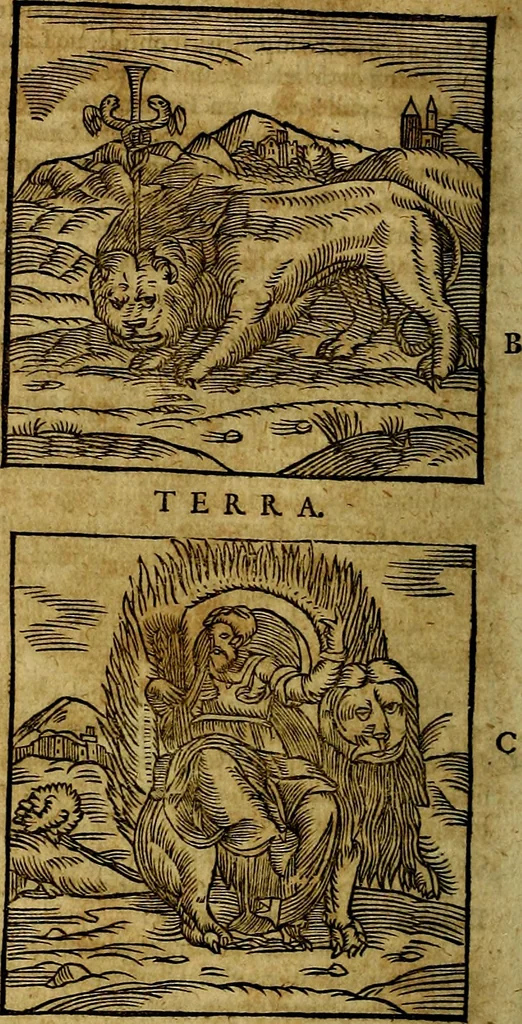 An illustration from Ioannis Pierii Valeriani Bellvnesis Hieroglyphica, sive De sacris Aegypticrvm aliarumq[ue] gentium literis, commentariorum libri LVIII cum duobus alijs ab eruditissimo viro annexis. Accesserunt loco auctarij, Hieroglyphicorum collectanea, ex veteribus & recentioribus auctoribus descripta, & in sex libros digesta. Horapollinis item hieroglyphicorum libri duo, ex postrema Dauidis Hoeschelij correctione. Praetereà eiusdem Pierij declamatiuncula Pro barbis sacerdotum, & reliqua opuscula siue Poemata omnia, 1614, leaf 77