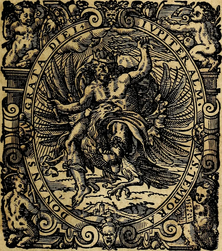 An illustration from Ioannis Pierii Valeriani Bellvnesis Hieroglyphica, sive De sacris Aegypticrvm aliarumq[ue] gentium literis, commentariorum libri LVIII cum duobus alijs ab eruditissimo viro annexis. Accesserunt loco auctarij, Hieroglyphicorum collectanea, ex veteribus & recentioribus auctoribus descripta, & in sex libros digesta. Horapollinis item hieroglyphicorum libri duo, ex postrema Dauidis Hoeschelij correctione. Praetereà eiusdem Pierij declamatiuncula Pro barbis sacerdotum, & reliqua opuscula siue Poemata omnia, 1614, leaf 880