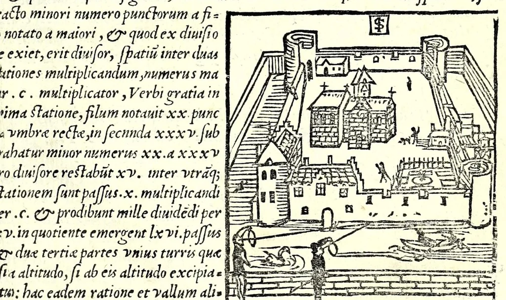 An illustration from Ioannis Taisnier Hannonij De vsu annuli sphaerici libri tres : in quibus quicquid ad geometriae perfectionem requiritur continetur, 1550, leaf 23