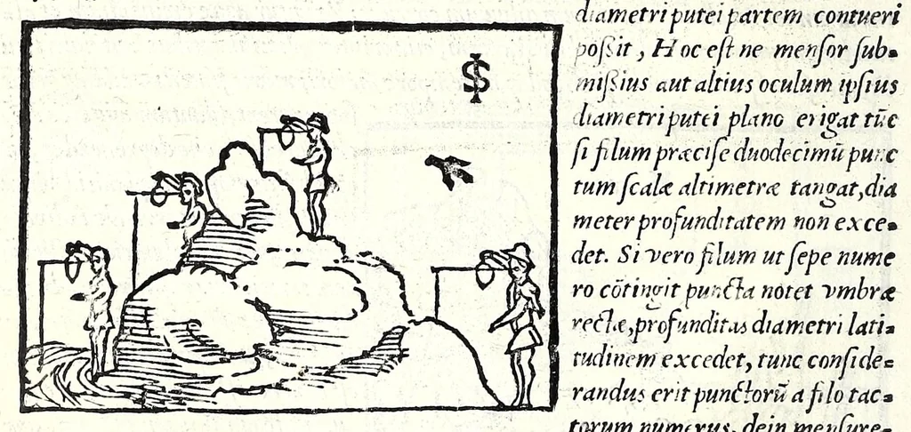 An illustration from Ioannis Taisnier Hannonij De vsu annuli sphaerici libri tres : in quibus quicquid ad geometriae perfectionem requiritur continetur, 1550, leaf 30