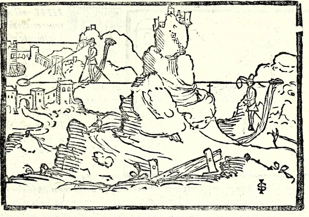 An illustration from Ioannis Taisnier Hannonij De vsu annuli sphaerici libri tres : in quibus quicquid ad geometriae perfectionem requiritur continetur, 1550, leaf 33