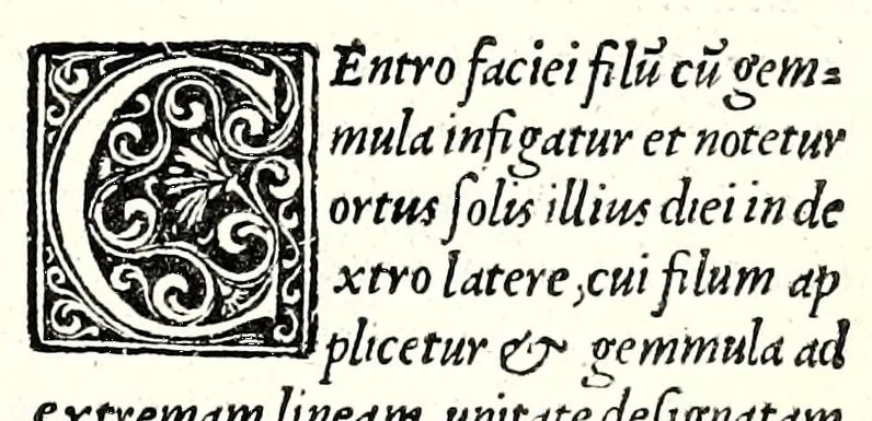 An illustration from Ioannis Taisnier Hannonij De vsu annuli sphaerici libri tres : in quibus quicquid ad geometriae perfectionem requiritur continetur, 1550, leaf 47