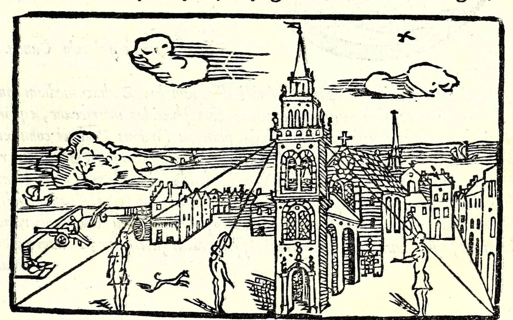 An illustration from Ioannis Taisnier Hannonij De vsu annuli sphaerici libri tres : in quibus quicquid ad geometriae perfectionem requiritur continetur, 1550, leaf 9