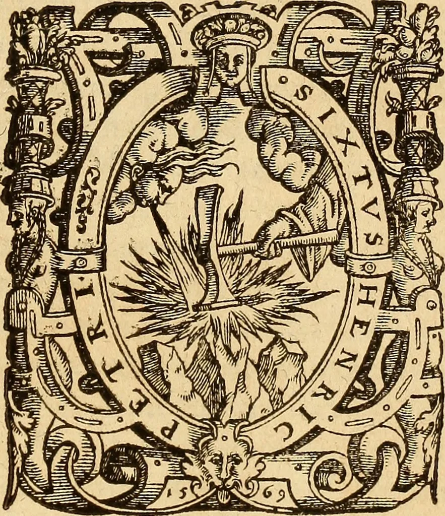 An illustration from Ioannis Tilii Chronicon de regibus Francorum, : à Faramundo usque ad Franciscum primum. Cvi deinceps adivnximvs qvae A' Francisco Primo vsque ad Henricum II. gesta sunt, 1569, leaf 2