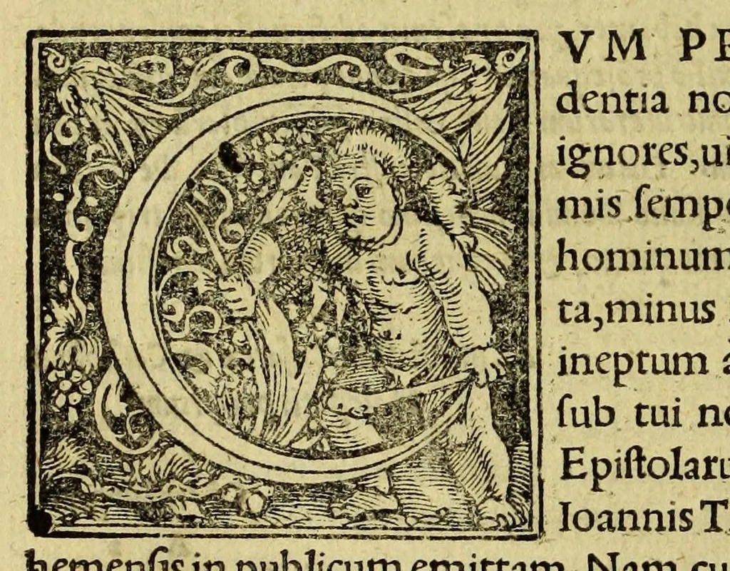 An illustration from Ioannis Tritemii abbatis Spanhemensis Epistolarum familiarium libri duo ad diuersos Germaniæ principes, episcopos, ac eruditione præstantes uiros, quorum catalogus subiectus est, 1536, leaf 8