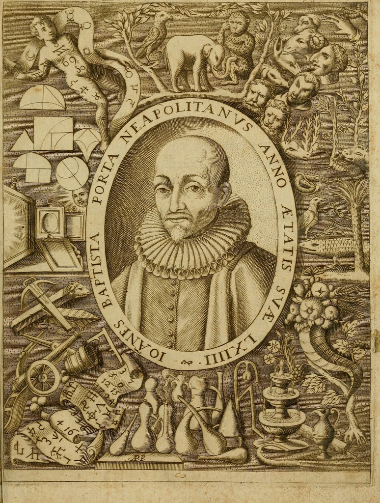 An illustration from Io. Bap. Portae Neopolitani de distillatione lib. IX : quibus certa methodo, multipliciq[ue] artificio, penitioribus naturae arcanis detectis, cuius libet mixti in propria elementa resolutio, perfectè docetur, 1608, leaf 14