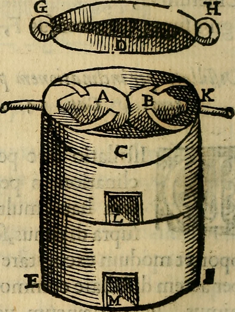 An illustration from Io. Bap. Portae Neopolitani de distillatione lib. IX : quibus certa methodo, multipliciq[ue] artificio, penitioribus naturae arcanis detectis, cuius libet mixti in propria elementa resolutio, perfectè docetur, 1608, leaf 51
