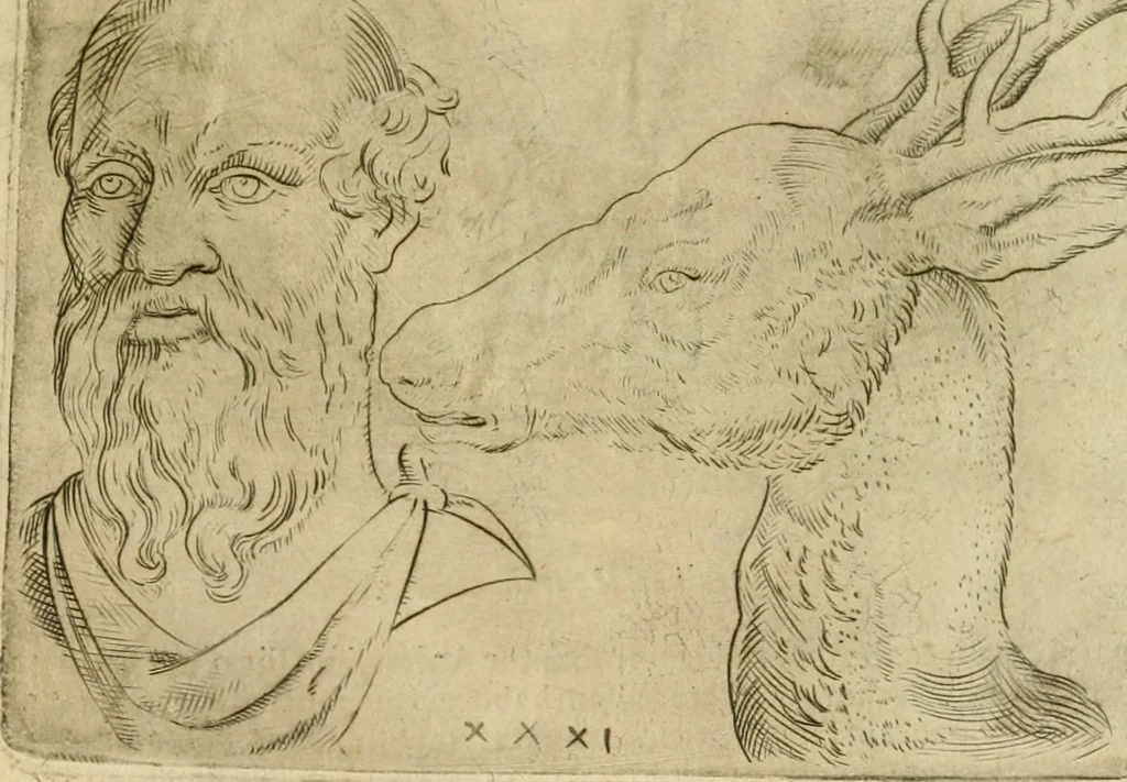 An illustration from Io. Batis. Portae Neap. De humana physiognomia li. VI : in quibus docetur quom[odo] animi propentes naturalibus remediis compesci possint, 1602, leaf 158