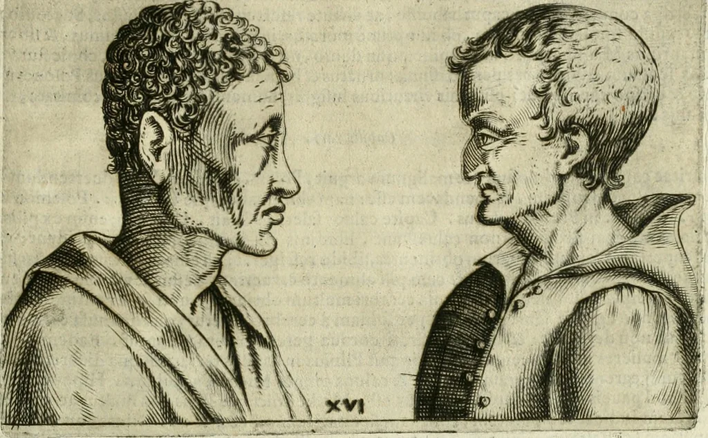 An illustration from Io. Batis. Portae Neap. De humana physiognomia li. VI : in quibus docetur quom[odo] animi propentes naturalibus remediis compesci possint, 1602, leaf 224