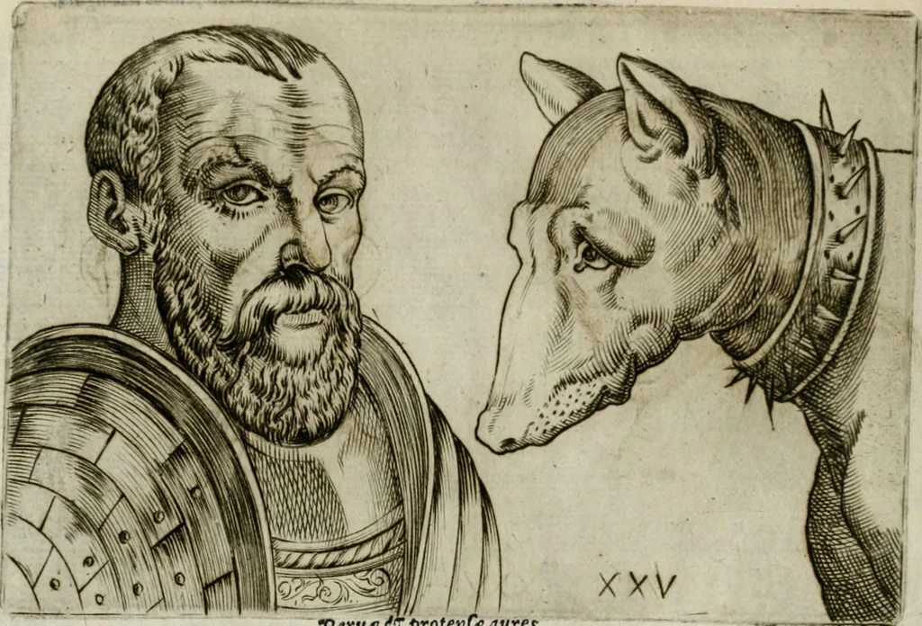 An illustration from Io. Batis. Portae Neap. De humana physiognomia li. VI : in quibus docetur quom[odo] animi propentes naturalibus remediis compesci possint, 1602, leaf 73