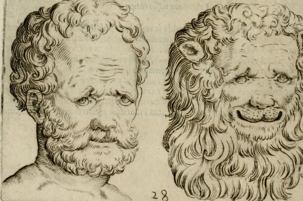 An illustration from Io. Batis. Portae Neap. De humana physiognomia li. VI : in quibus docetur quom[odo] animi propentes naturalibus remediis compesci possint, 1602, leaf 81