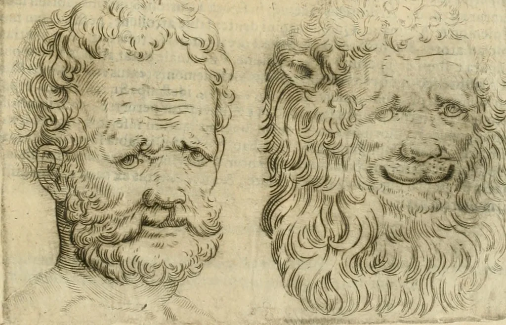 An illustration from Io. Batis. Portae Neap. De humana physiognomia li. VI : in quibus docetur quom[odo] animi propentes naturalibus remediis compesci possint, 1602, leaf 94