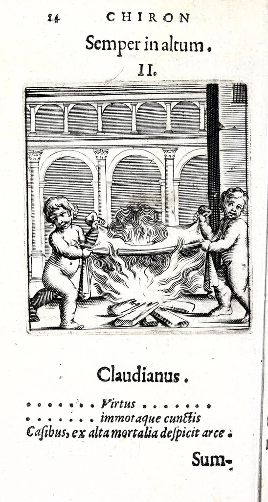 An illustration from Io. Francisci Bonomij Bononiensis Chiron Achillis, siue, Nauarchus humanae vitae : morali emblemate geminato ad felicitatis portum perducens, 1661, leaf 54