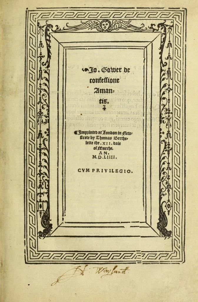 An illustration from Io. Gower De confessione amantis, 1554, leaf 11