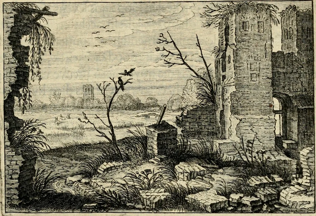 An illustration from Iohannis de Brunes I.C. Emblemata, of, Zinne-werck : voorghestelt in beelden, ghedichten en breeder uijt-legginghen, tot uijt-druckinghe en verbeteringhe van verscheijden feijlen onser eeuwe, 1624, leaf 156