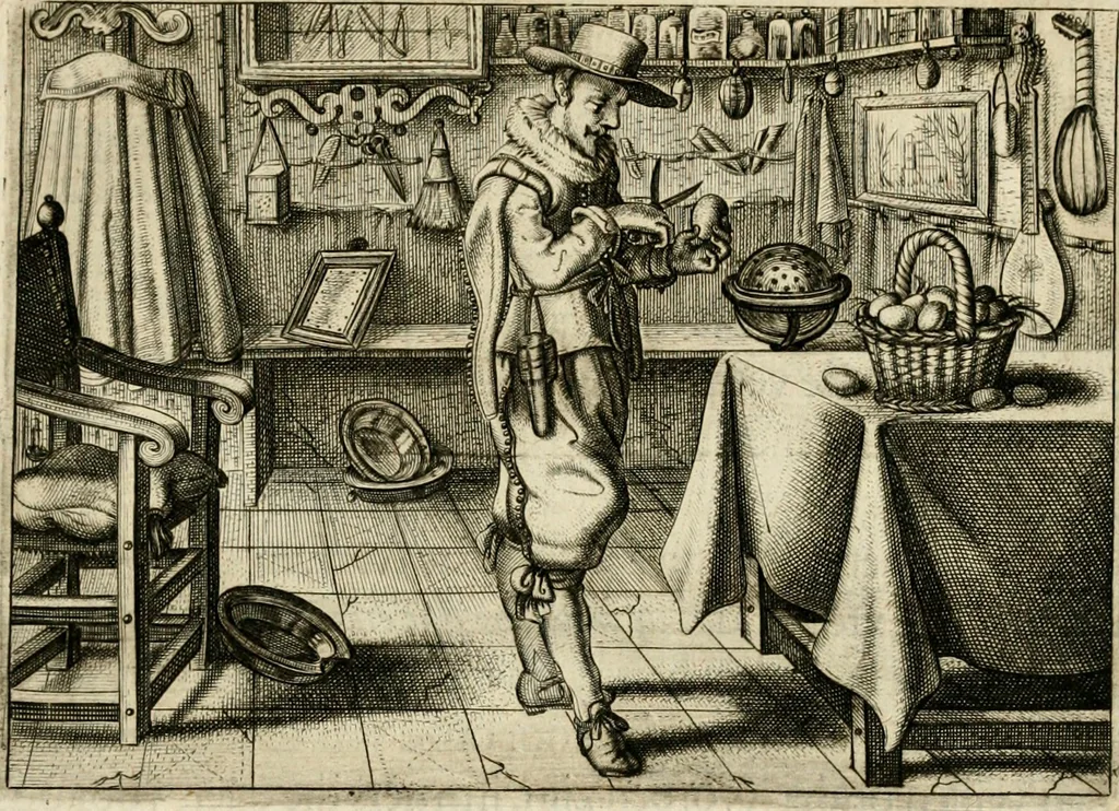 An illustration from Iohannis de Brunes I.C. Emblemata, of, Zinne-werck : voorghestelt in beelden, ghedichten en breeder uijt-legginghen, tot uijt-druckinghe en verbeteringhe van verscheijden feijlen onser eeuwe, 1624, leaf 18