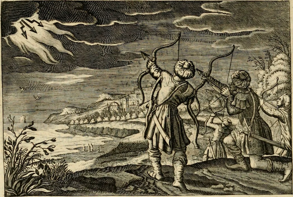An illustration from Iohannis de Brunes I.C. Emblemata, of, Zinne-werck : voorghestelt in beelden, ghedichten en breeder uijt-legginghen, tot uijt-druckinghe en verbeteringhe van verscheijden feijlen onser eeuwe, 1624, leaf 197