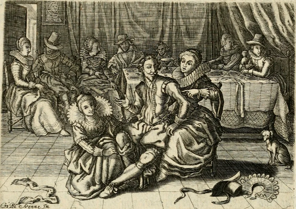 An illustration from Iohannis de Brunes I.C. Emblemata, of, Zinne-werck : voorghestelt in beelden, ghedichten en breeder uijt-legginghen, tot uijt-druckinghe en verbeteringhe van verscheijden feijlen onser eeuwe, 1624, leaf 230