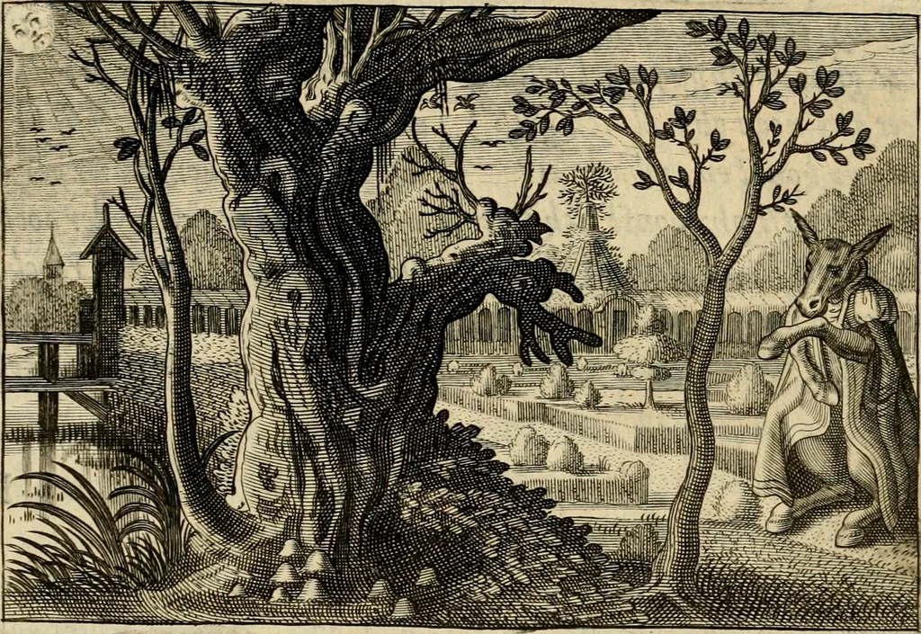 An illustration from Iohannis de Brunes I.C. Emblemata, of, Zinne-werck : voorghestelt in beelden, ghedichten en breeder uijt-legginghen, tot uijt-druckinghe en verbeteringhe van verscheijden feijlen onser eeuwe, 1624, leaf 285