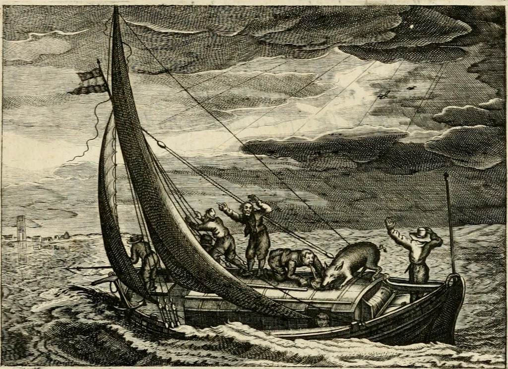 An illustration from Iohannis de Brunes I.C. Emblemata, of, Zinne-werck : voorghestelt in beelden, ghedichten en breeder uijt-legginghen, tot uijt-druckinghe en verbeteringhe van verscheijden feijlen onser eeuwe, 1624, leaf 344