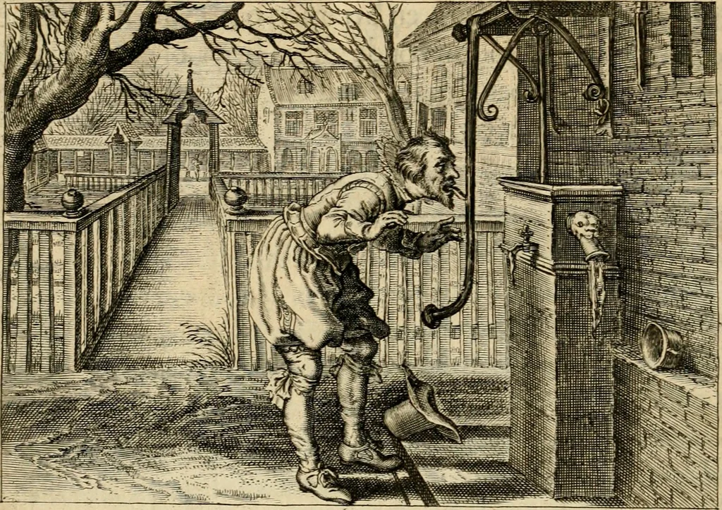 An illustration from Iohannis de Brunes I.C. Emblemata, of, Zinne-werck : voorghestelt in beelden, ghedichten en breeder uijt-legginghen, tot uijt-druckinghe en verbeteringhe van verscheijden feijlen onser eeuwe, 1624, leaf 367