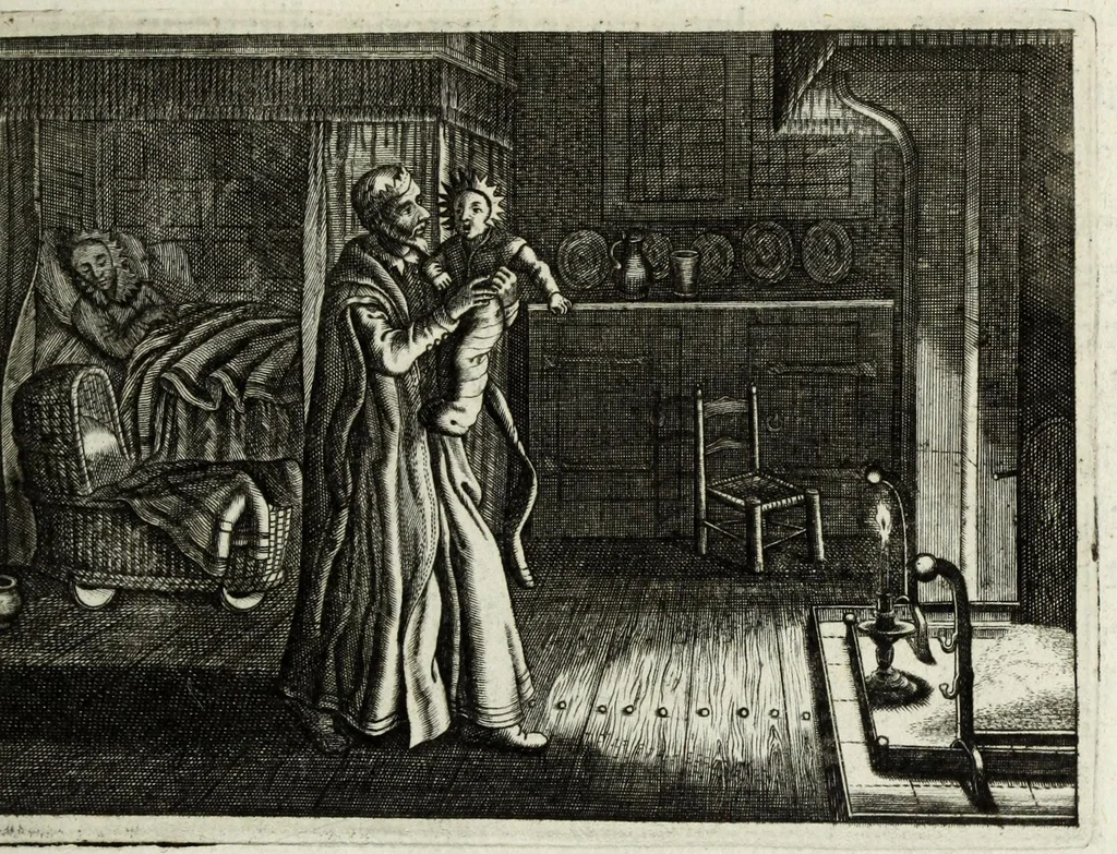 An illustration from Iohannis de Brunes I.C. Emblemata of zinne-werck : voorghestelt in beelden, ghedichten, en breeder uijt-legginghen, tot uijt-druckinghe en verbeteringhe van verscheijden feijlen onser eeuwe, 1661, leaf 91