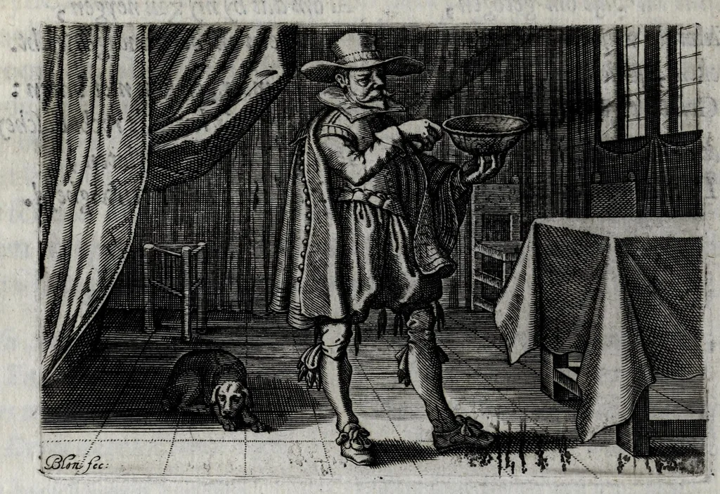 An illustration from Iohannis de Brunes I.C. Emblemata of zinne-werck : voorghestelt in beelden, ghedichten en breeder uijt-legginghen, tot uijt-druckinghe en verbeteringhe van verscheijden feijlen onser eeuwe, 1661, leaf 202