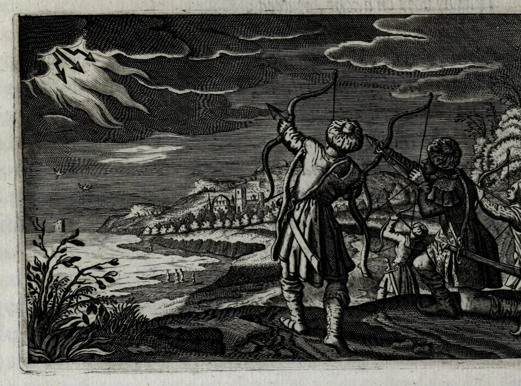 An illustration from Iohannis de Brunes I.C. Emblemata of zinne-werck : voorghestelt in beelden, ghedichten en breeder uijt-legginghen, tot uijt-druckinghe en verbeteringhe van verscheijden feijlen onser eeuwe, 1661, leaf 216