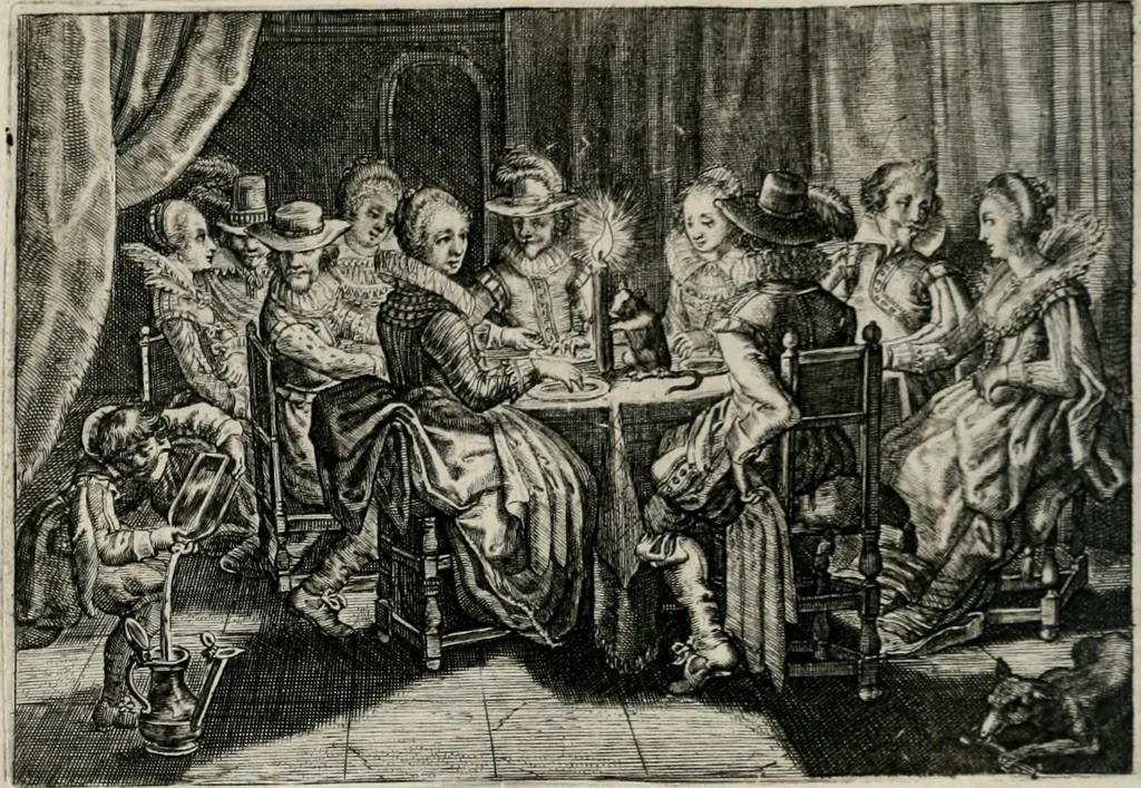 An illustration from Iohannis de Brunes I.C. Emblemata of Zinne-werck : vorghestelt, in beelden, ghedichten, en breeder uijt-legginghen, tot uijt-druckinghe, en verbeteringhe van verscheijden feijlen onser eeuwe, 1661, leaf 213