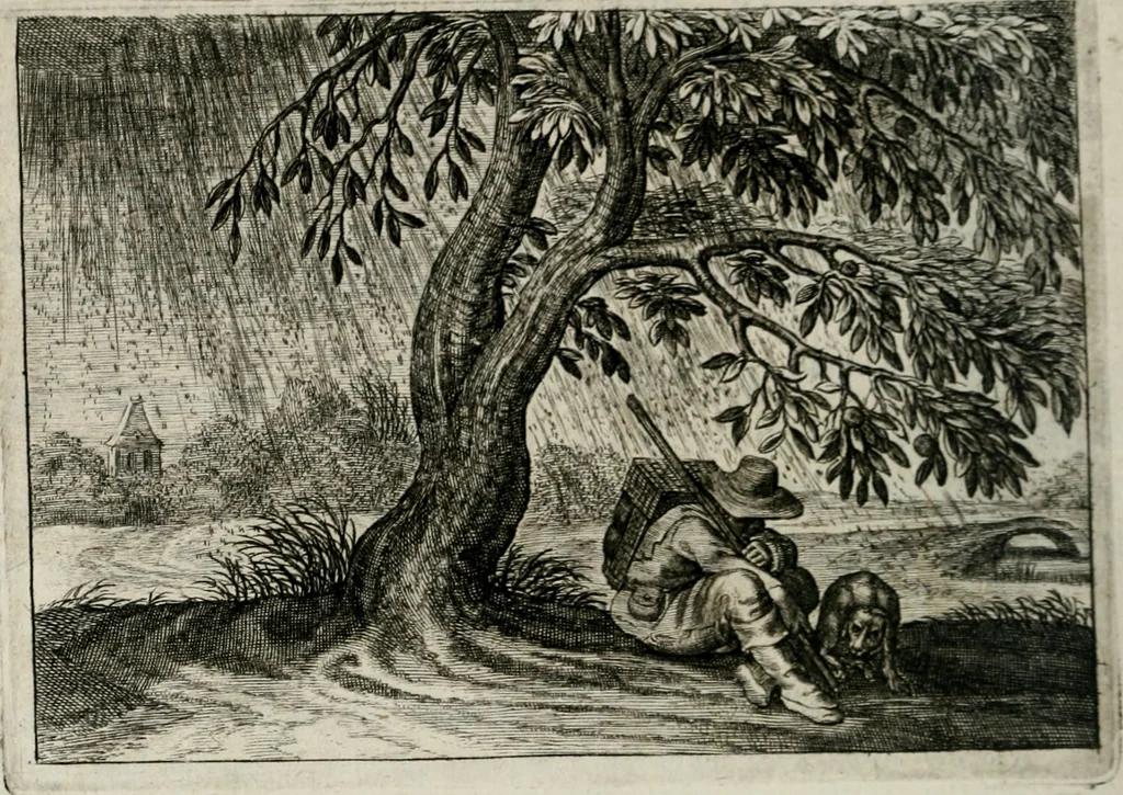 An illustration from Iohannis de Brunes I.C. Emblemata of Zinne-werck : vorghestelt, in beelden, ghedichten, en breeder uijt-legginghen, tot uijt-druckinghe, en verbeteringhe van verscheijden feijlen onser eeuwe, 1661, leaf 323