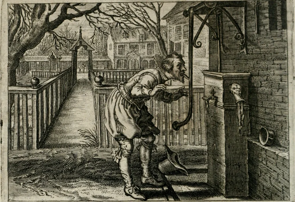 An illustration from Iohannis de Brunes I.C. Emblemata of Zinne-werck : vorghestelt, in beelden, ghedichten, en breeder uijt-legginghen, tot uijt-druckinghe, en verbeteringhe van verscheijden feijlen onser eeuwe, 1661, leaf 367