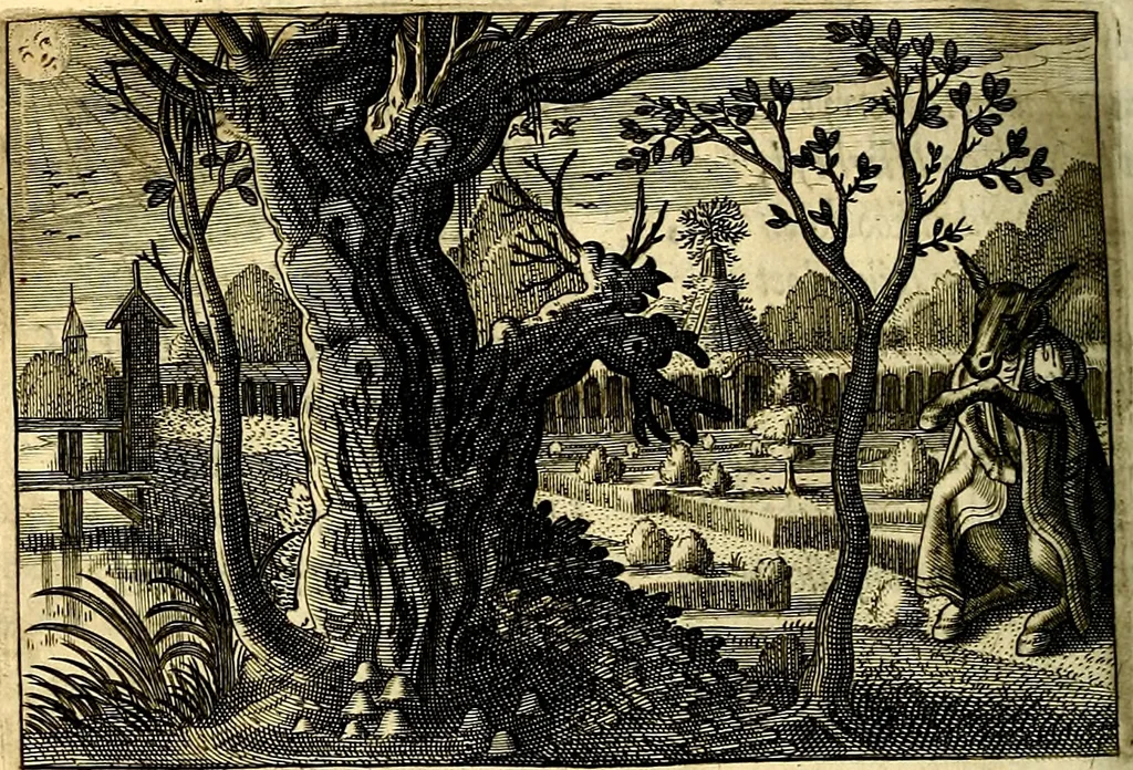 An illustration from Iohannis de Brunes I.C. Emblemata of Zinne-werck : voorghestelt, in Beelden, ghedichten, en breeder uijt-legginghen, tot uijt-druckinghe, en verbeteringhe van verscheijden feijlen onser eeuwe, 1661, leaf 283