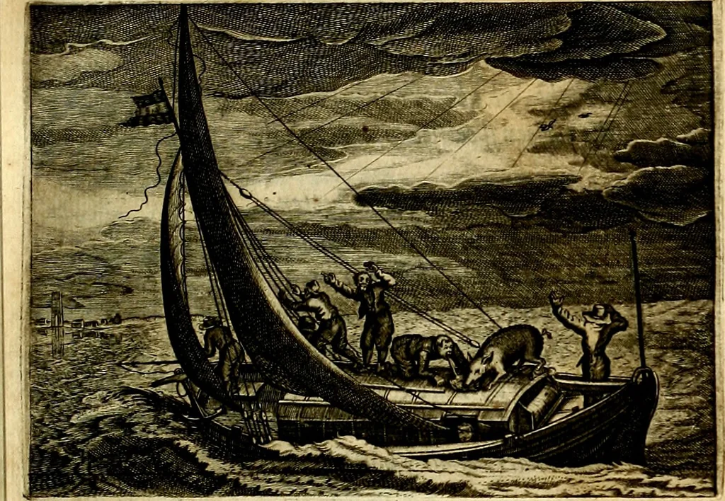 An illustration from Iohannis de Brunes I.C. Emblemata of Zinne-werck : voorghestelt, in Beelden, ghedichten, en breeder uijt-legginghen, tot uijt-druckinghe, en verbeteringhe van verscheijden feijlen onser eeuwe, 1661, leaf 342