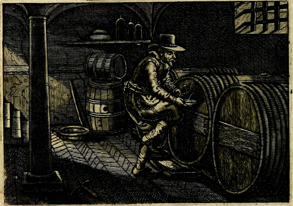 An illustration from Iohannis de Brunes I.C. Emblemata of Zinne-werck : voorghestelt, in Beelden, ghedichten, en breeder uijt-legginghen, tot uijt-druckinghe, en verbeteringhe van verscheijden feijlen onser eeuwe, 1661, leaf 105