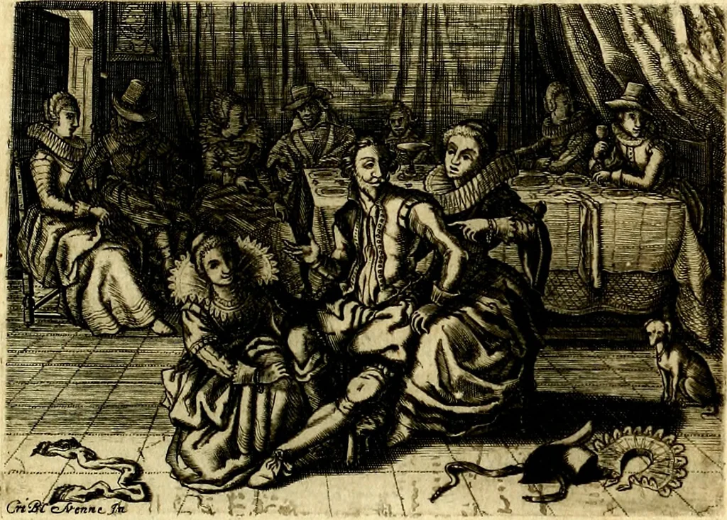 An illustration from Iohannis de Brunes I.C. Emblemata of Zinne-werck : voorghestelt, in Beelden, ghedichten, en breeder uijt-legginghen, tot uijt-druckinghe, en verbeteringhe van verscheijden feijlen onser eeuwe, 1661, leaf 226