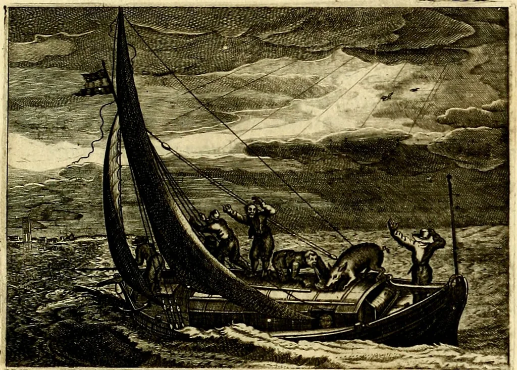 An illustration from Iohannis de Brunes I.C. Emblemata of Zinne-werck : voorghestelt, in Beelden, ghedichten, en breeder uijt-legginghen, tot uijt-druckinghe, en verbeteringhe van verscheijden feijlen onser eeuwe, 1661, leaf 340