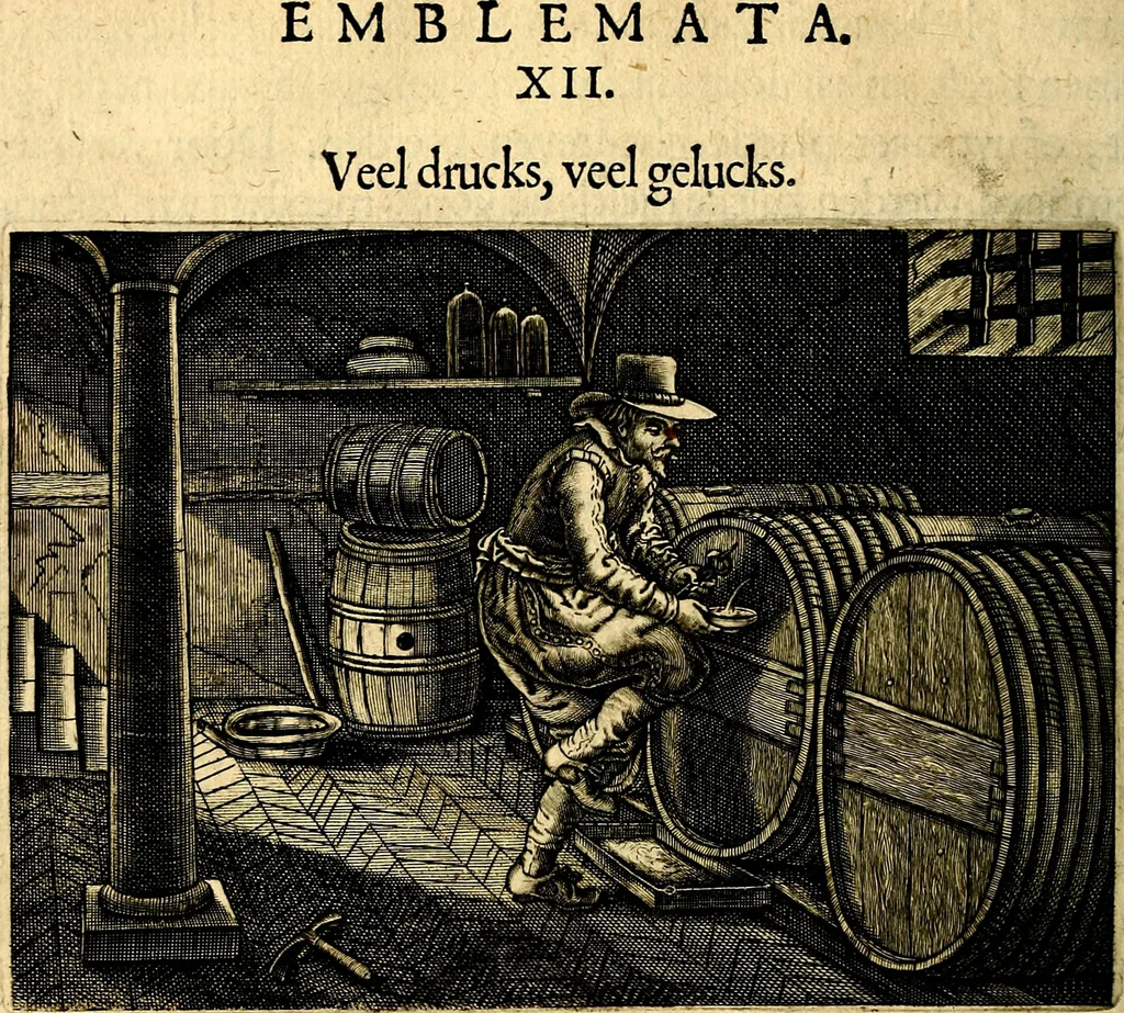 An illustration from Iohannis de Brunes I.C. Emblemata of Zinne-werck : voorghesteet, In Beelden, ghedichten, en breeder uijt-legginghen tot uijt-druckinghe, en verbeteringhe van verscheijden teijlen onser eeuwe. Spe et metu, 1624, leaf 107