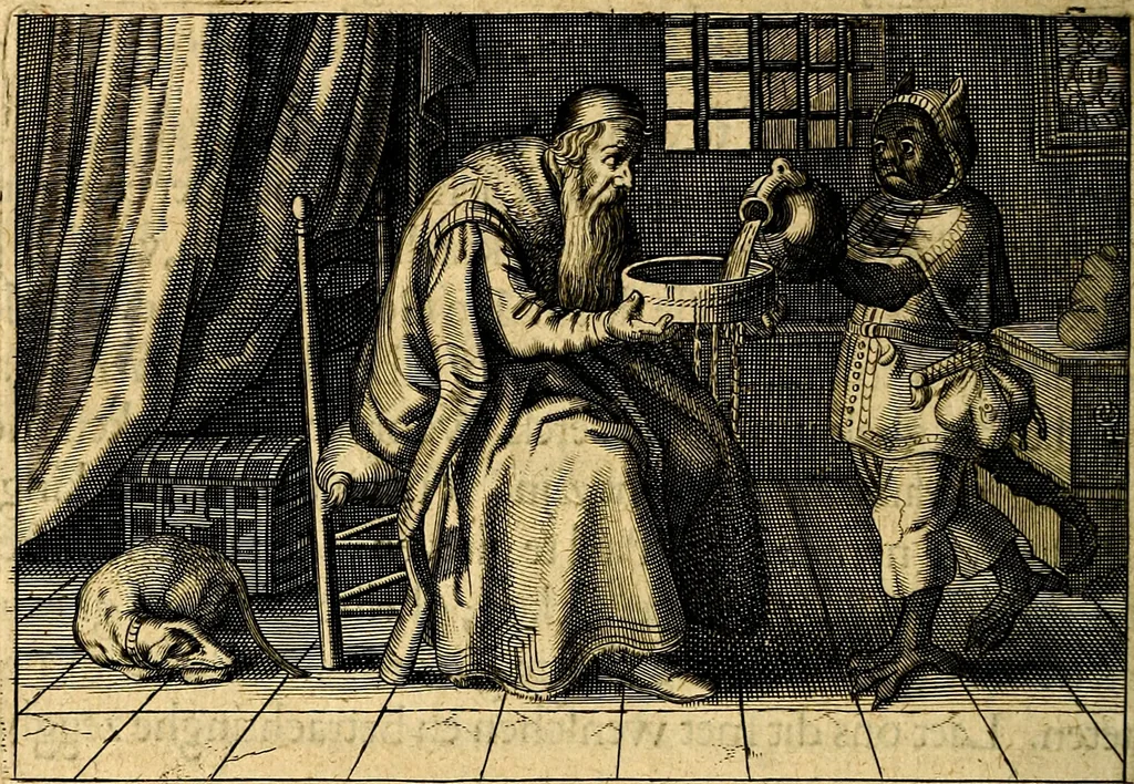 An illustration from Iohannis de Brunes I.C. Emblemata of Zinne-werck : voorghesteet, In Beelden, ghedichten, en breeder uijt-legginghen tot uijt-druckinghe, en verbeteringhe van verscheijden teijlen onser eeuwe. Spe et metu, 1624, leaf 139