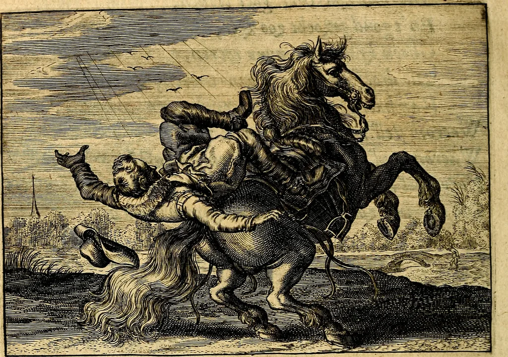 An illustration from Iohannis de Brunes I.C. Emblemata of Zinne-werck : voorghesteet, In Beelden, ghedichten, en breeder uijt-legginghen tot uijt-druckinghe, en verbeteringhe van verscheijden teijlen onser eeuwe. Spe et metu, 1624, leaf 149