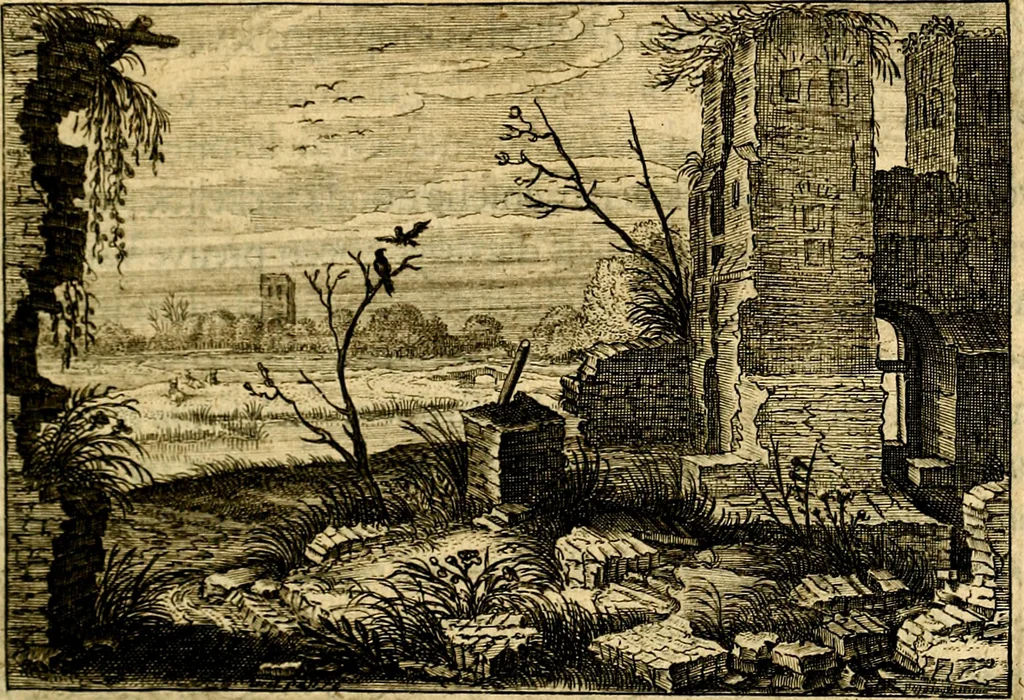An illustration from Iohannis de Brunes I.C. Emblemata of Zinne-werck : voorghesteet, In Beelden, ghedichten, en breeder uijt-legginghen tot uijt-druckinghe, en verbeteringhe van verscheijden teijlen onser eeuwe. Spe et metu, 1624, leaf 154