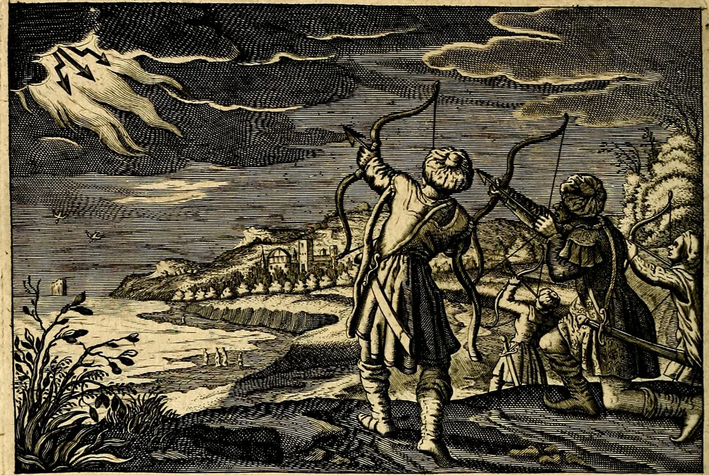 An illustration from Iohannis de Brunes I.C. Emblemata of Zinne-werck : voorghesteet, In Beelden, ghedichten, en breeder uijt-legginghen tot uijt-druckinghe, en verbeteringhe van verscheijden teijlen onser eeuwe. Spe et metu, 1624, leaf 195