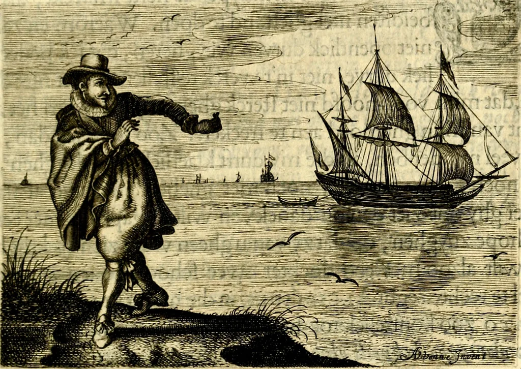 An illustration from Iohannis de Brunes I.C. Emblemata of Zinne-werck : voorghesteet, In Beelden, ghedichten, en breeder uijt-legginghen tot uijt-druckinghe, en verbeteringhe van verscheijden teijlen onser eeuwe. Spe et metu, 1624, leaf 300