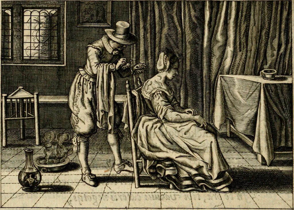 An illustration from Iohannis de Brunes I.C. Emblemata of zinne-werck : voorghestelt in beelden, ghedichten, en breeder uijt-legginghen, tot uijt-druckinghe en verbeteringhe van verscheijden feijlen onser eeuwe, 1636, leaf 105
