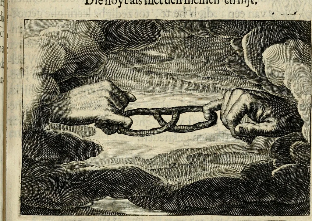 An illustration from Iohannis de Brunes I.C. Emblemata of zinne-werck : voorghestelt in beelden, ghedichten, en breeder uijt-legginghen, tot uijt-druckinghe en verbeteringhe van verscheijden feijlen onser eeuwe, 1636, leaf 164