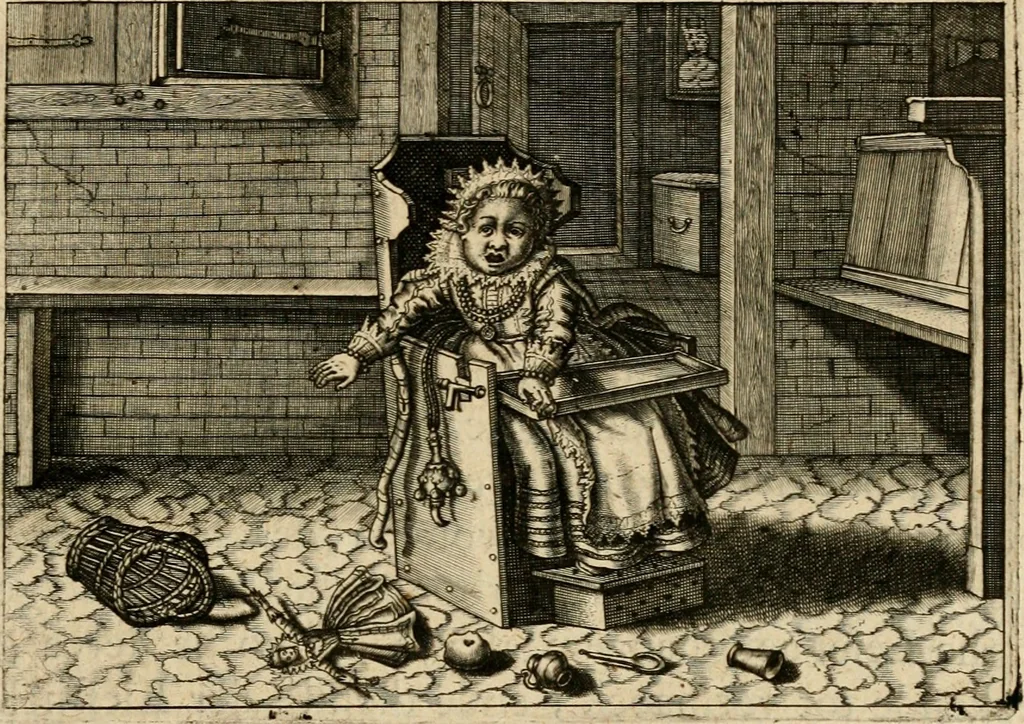 An illustration from Iohannis de Brunes I.C. Emblemata of zinne-werck : voorghestelt in beelden, ghedichten, en breeder uijt-legginghen, tot uijt-druckinghe en verbeteringhe van verscheijden feijlen onser eeuwe, 1636, leaf 382