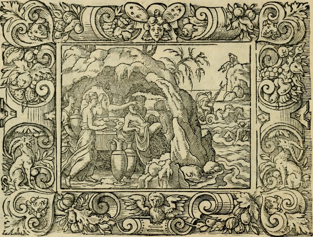 An illustration from Iohan. Posthii Germershemii Tetrasticha in Ovidii Metam. lib. XV. qvibus accesserunt Vergilij Solis figurae elegantiss. & iam primùm in lucem editae = Schoene Figuren auss dem fuertrefflichen Poeten Ouidio, allen Malern, Goldtschmiden, und Bildthauwern, zü nutz unnd gütem mit fleiss gerissen, 1563, leaf 121
